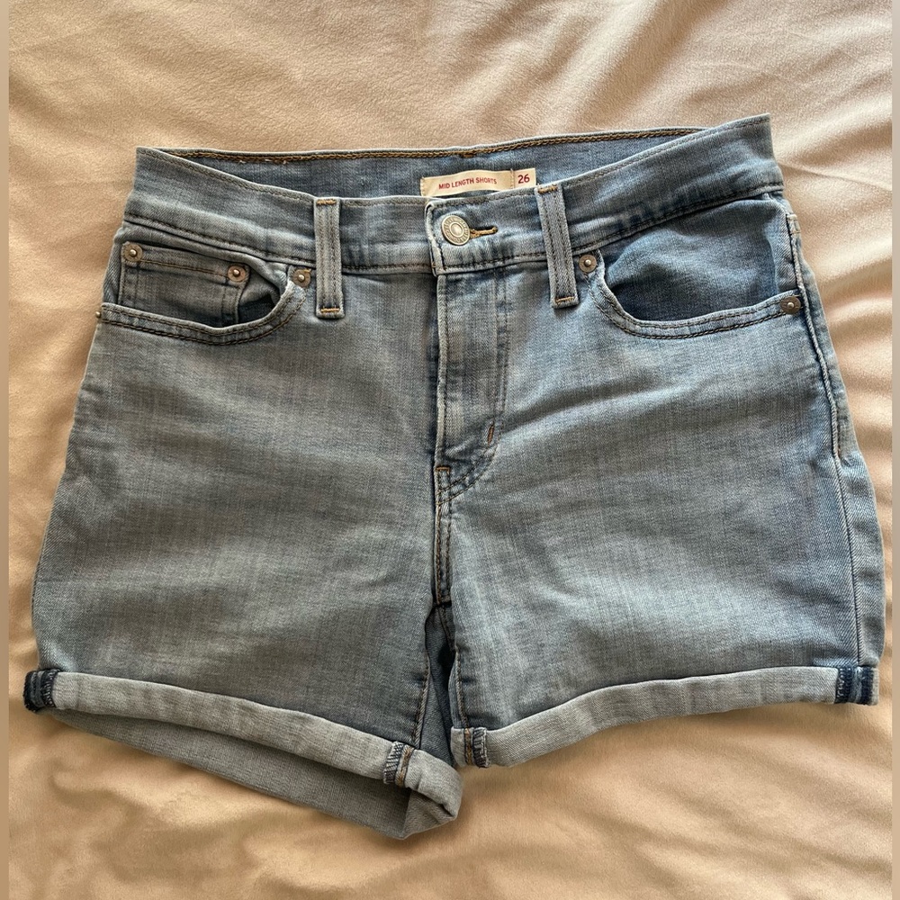Levi's Blue Jean Shorts High-Waisted Cuffed